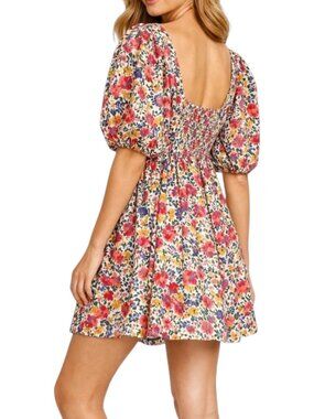PINCH Floral Cotton Puff Sleeve Babydoll Dress Women's Size S